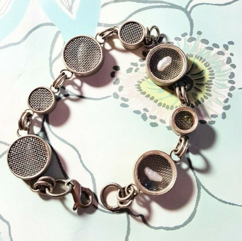 Vintage Link Bracelet 6.5" Embedded Gemstones Opal Amethyst Peridot sbr-71‎